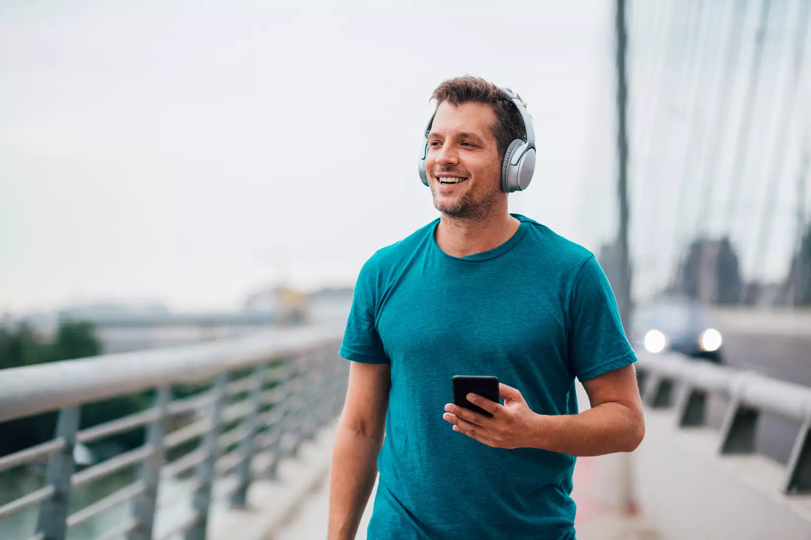 Adult man listening the music
